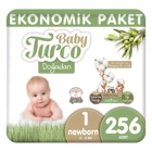 Baby Turco Doğadan Yenidoğan 1 Numara Cırtlı Bebek Bezi 256 Adet