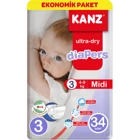 Kanz Ultra-Dry Midi 3 Numara Cırtlı Bebek Bezi 34 Adet