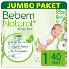 Bebem Natural Doğa Özleri Yenidoğan 1 Numara Organik Cırtlı Bebek Bezi 40 Adet