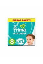 Prima Aktif Bebek 8 Numara Cırtlı Bebek Bezi 31 Adet