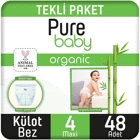 Pure Baby Bambu Özlü 4 Numara Organik Külot Bebek Bezi 48 Adet