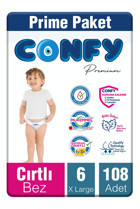 Confy Premium XL 6 Numara Göbek Oyuntulu Cırtlı Bebek Bezi 108 Adet
