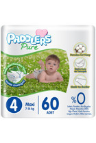Paddlers Pure 4 Numara Organik Cırtlı Bebek Bezi 60 Adet
