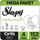 Sleepy Maxi Mega Paket 4 Numara Organik Cırtlı Bebek Bezi 152 Adet