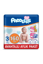 Paddlers Midi 3 Numara Organik Cırtlı Bebek Bezi 160 Adet