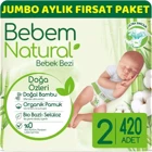 Bebem Natural Doğa Özleri 2 Numara Organik Cırtlı Bebek Bezi 420 Adet