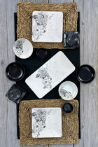 Karemika Lotus Desenli 13 Parça 2 Kişilik Stoneware Kahvaltı Takımı Beyaz-Siyah
