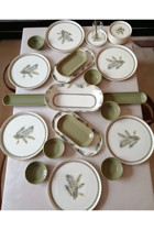 Onedekor Modern Green Flower Desenli 37 Parça 6 Kişilik Seramik Kahvaltı Takımı Beyaz-Yeşil