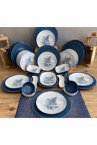 Keramika Blue Magic Desenli 36 Parça 12 Kişilik Seramik Kahvaltı Takımı Beyaz