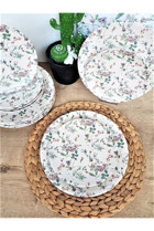 Keramika Flowers Yuvarlak Desenli 12 Parça 6 Kişilik Seramik Kahvaltı Takımı Çok Renkli