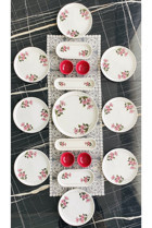Venüs Home Decoratıon Kar Çiçeği Desenli 17 Parça 8 Kişilik Seramik Kahvaltı Takımı Bordo