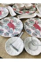 Gulhanıle Flamingo Yuvarlak Desenli 27 Parça 6 Kişilik Seramik Kahvaltı Takımı Çok Renkli