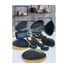 Keramika Oscar Oval 16 Parça 6 Kişilik Seramik Kahvaltı Takımı Siyah
