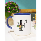 Çiçekli Harf Tasarımlı F Kupa Bardak Lacivert - 1 Adet - 300 ml