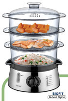 Goldmaster BioFit 800 W Paslanmaz Çelik 8.4 lt Hazneli Zamanlayıcılı Buharlı Pişirici Gri