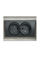 Viko Panasonic Thea Blu Inox Çerçeveli Topraklı Sıva Altı İkili Priz Füme