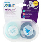Philips Avent Ultra Soft SCF222/01 0-6 Ay Delikli Ortodontik Yenidoğan Kiraz Uçlu Damaklı Silikon 2'li Emzik Mavi