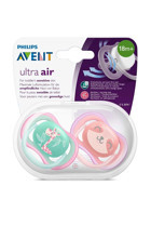 Philips Avent Ultra Air SCF349 18 Ay+ Fosforlu Delikli Ortodontik Damaklı Silikon 2'li Emzik Pembe Yeşil