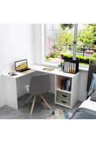 Aden Home Kitaplıklı MDF L Çalışma Masası Beyaz