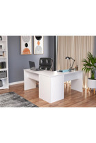 Aden Home Kitaplıklı MDF Çalışma Masası Beyaz 140x140 cm