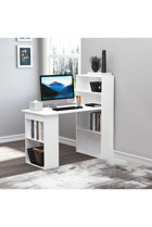 Aden Home Kitaplıklı Çift Raflı MDF Çalışma Masası Beyaz