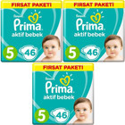 Prima Aktif Bebek 5 Numara Cırtlı Bebek Bezi 3x46 Adet