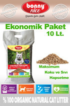 Bonny Nice Doğal Topaklanan Kalın Taneli Çam Pellet Kedi Kumu 2x10 lt