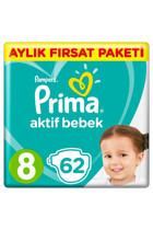 Prima Aktif Bebek 8 Numara Cırtlı Bebek Bezi 62 Adet
