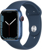 Apple Watch Series 7 Cellular Apple Uyumlu WatchOS Su Geçirmez 45 mm Fluoro Elastomer Kauçuk Kordon Kare Unisex Sim Kartlı Akıllı Saat Mavi