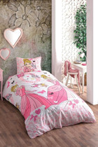 Mira Home Pamuk Polyester Dört Mevsim 160 x 200 cm Prenses Tek Kişilik Nevresim Takımı Pembe