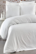 Ender Home Pamuk Saten Dört Mevsim 160 x 220 cm Lastikli Düz Tek Kişilik Nevresim Takımı Beyaz