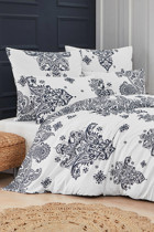 Mislina Home Pamuk Kışlık 160 x 220 cm Etnik Tek Kişilik Nevresim Takımı Beyaz Siyah