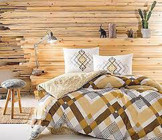 Taç Ranforce Dört Mevsim 160 x 220 cm Lastikli Desenli Tek Kişilik Nevresim Takımı Sarı