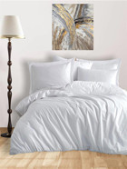 Mulberry Pamuk Polyester Dört Mevsim 200 x 220 cm Düz Çift Kişilik Nevresim Takımı Beyaz