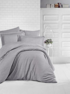 Clasy Saten Dört Mevsim 200 x 220 cm Çizgili Çift Kişilik Nevresim Takımı Gri