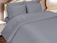 Çeyiz Diyarı Pamuk Dört Mevsim 200 x 225 cm Etnik Çift Kişilik Nevresim Takımı Gri