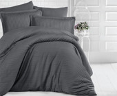 Clasy Saten Dört Mevsim 200 x 220 cm Çizgili Çift Kişilik Nevresim Takımı Füme