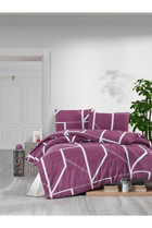 Mulberry Pamuk Dört Mevsim 200 x 220 cm Şeritli Çift Kişilik Nevresim Takımı Mor