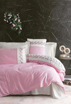 Cotton Box Saten Dört Mevsim 200 x 220 cm Modern Çift Kişilik Nevresim Takımı Pembe
