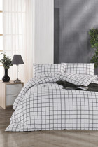 Tabu Home Pamuk Polyester Dört Mevsim 200 x 220 cm Ekoseli Çift Kişilik Nevresim Takımı Beyaz