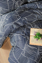 Mulberry Ranforce Dört Mevsim 200 x 220 cm Çizgi Yaprak Çift Kişilik Nevresim Takımı Lacivert