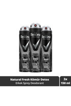 Rexona Men Naturel Fresh Kömür Detox Pudrasız Ter Önleyici Antiperspirant Sprey Erkek Deodorant 3x150 ml