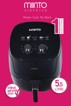Miinto Smart Cook D6W Airfryer 5.5 lt Tek Hazneli Izgara Yapan Led Ekranlı Yağsız Sıcak Hava Fritözü Siyah