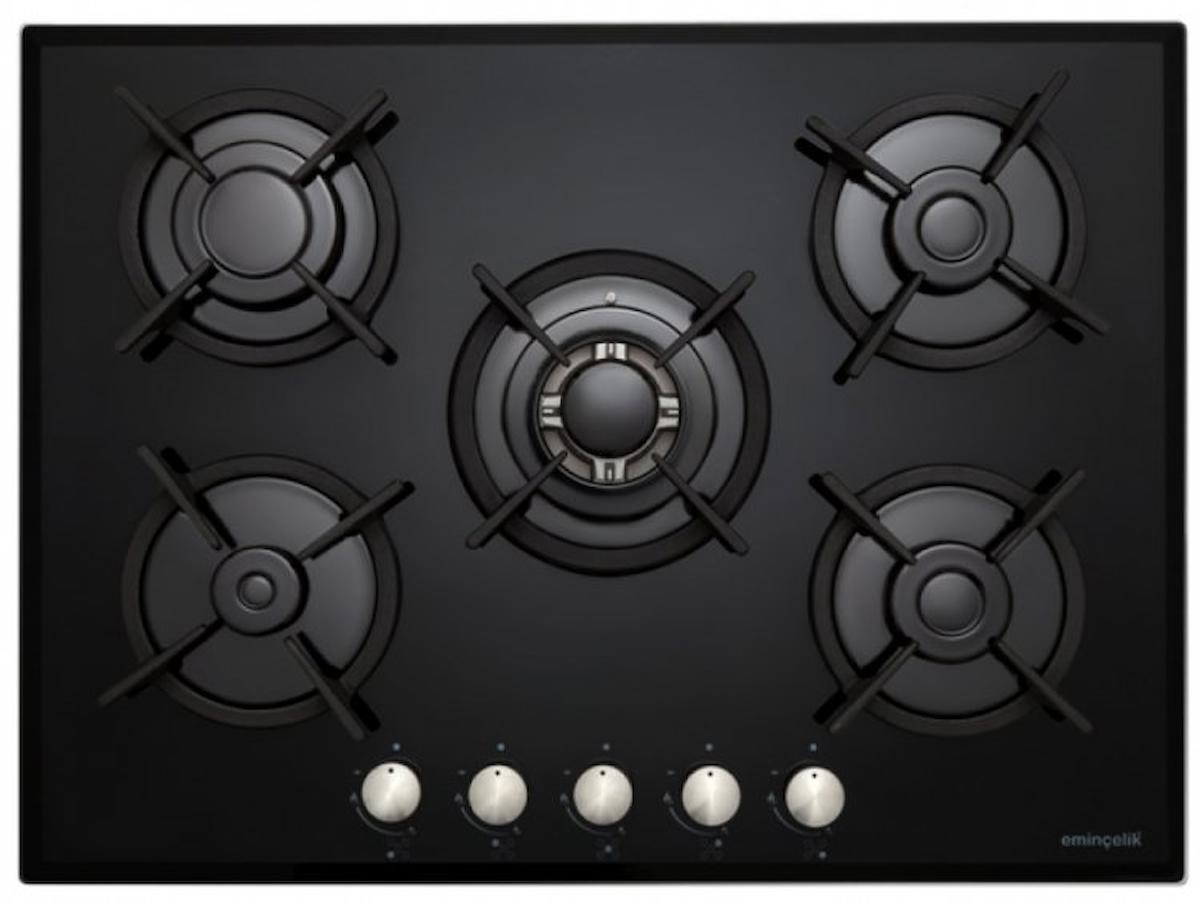 Eminçelik AH 2250 BW BG70 Siyah Cam 5 Gözlü Wok Gözlü Gazlı Ankastre Ocak