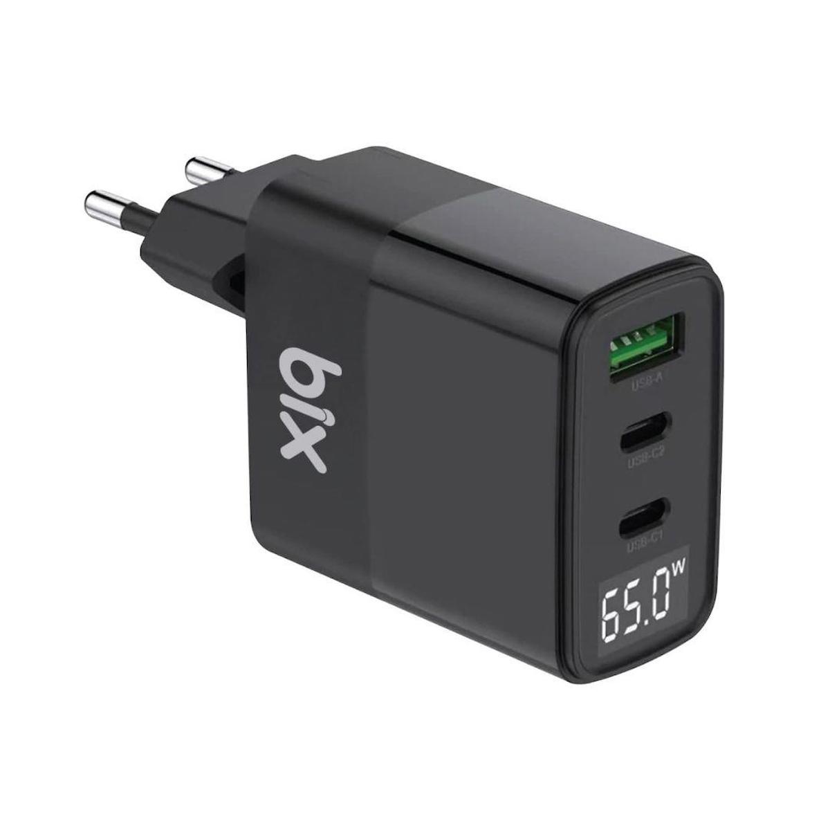 Bix Universal Type-C Kablolu 65 W Hızlı Şarj Aleti Siyah