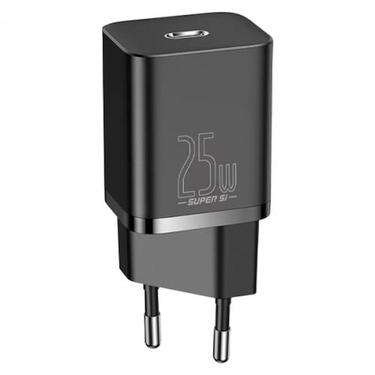 Baseus Super Si iPhone Type-C Kablolu 25 W Hızlı Şarj Aleti Siyah