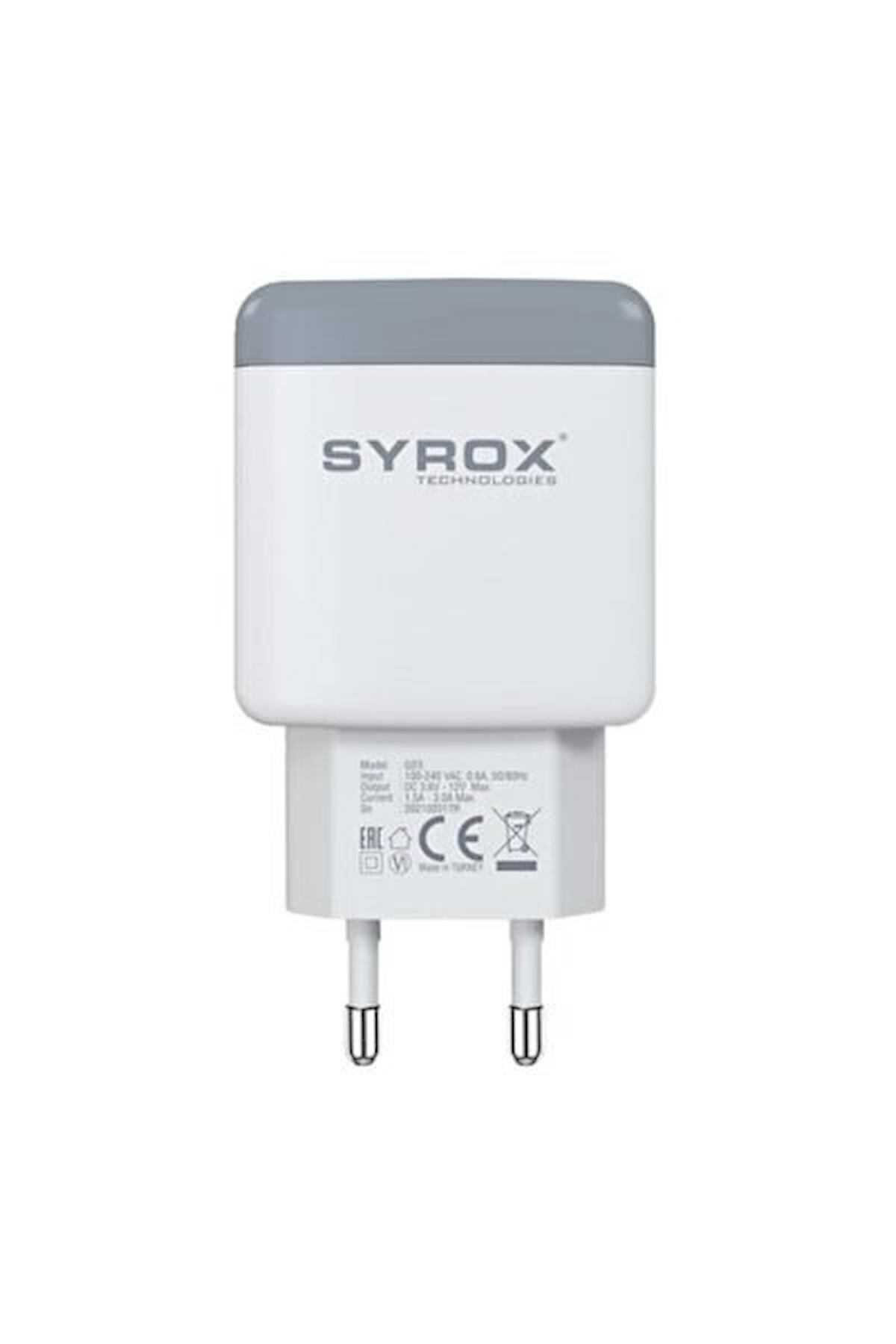 Syrox PD18B Universal Type-C Kablolu 3 Amper Hızlı Şarj Aleti Beyaz