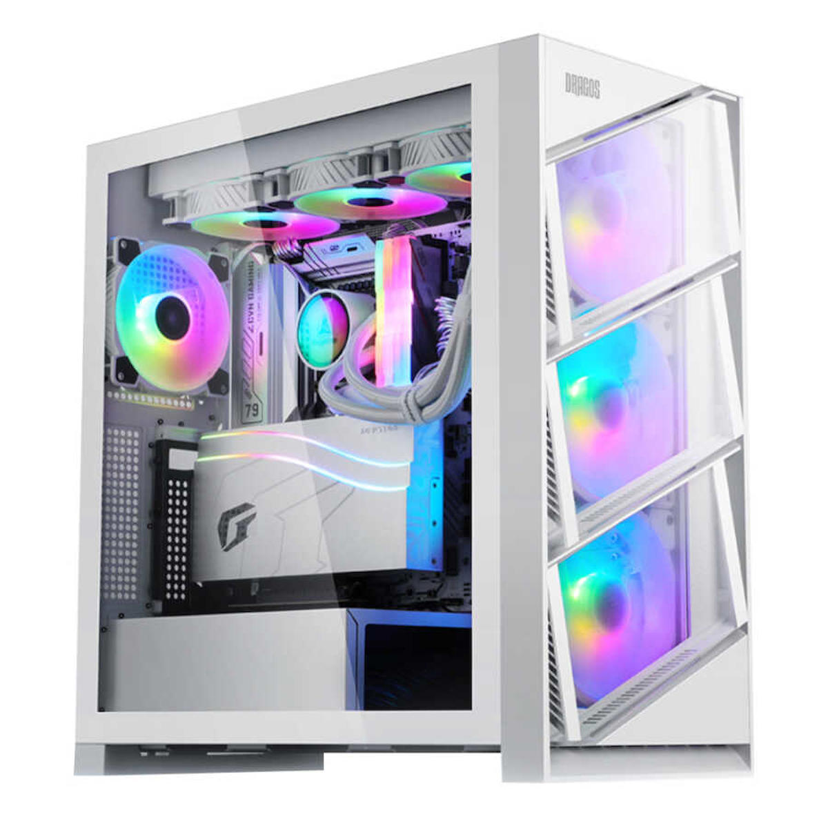 Dragos RGB 4 Fanlı Beyaz Dikey Kullanım ATX Oyuncu Bilgisayar Kasası