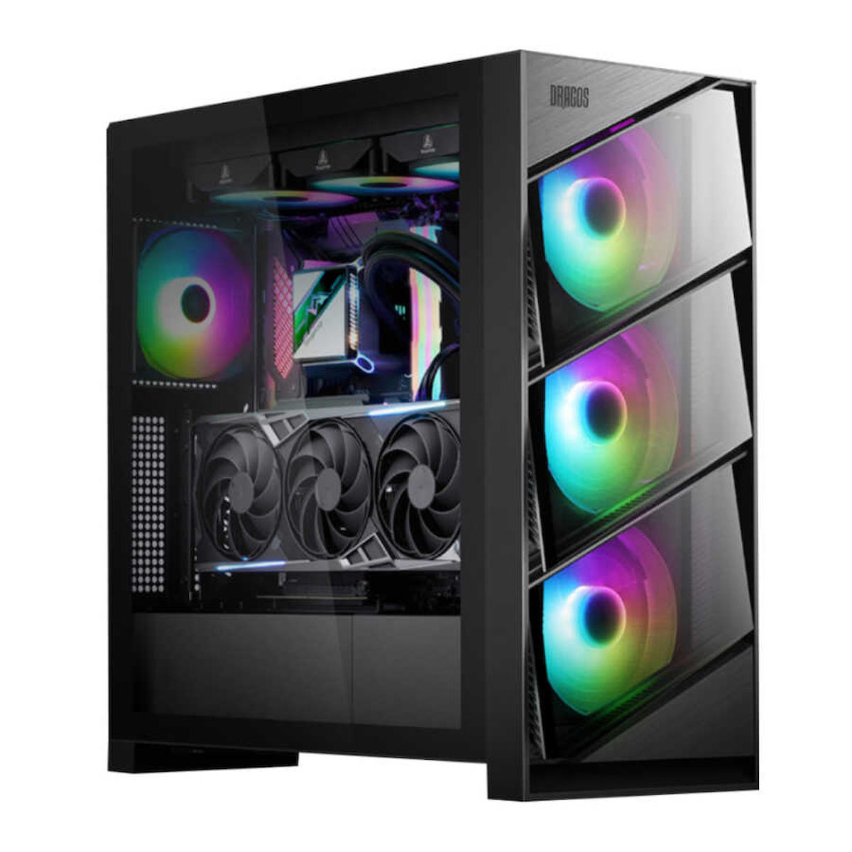 Dragos RGB 4 Fanlı Siyah Dikey Kullanım ATX Oyuncu Bilgisayar Kasası