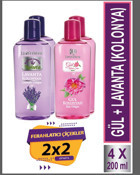 Lavendrose Lavanta 200 ml + Gül 200 ml Kolonya 4'lü Set